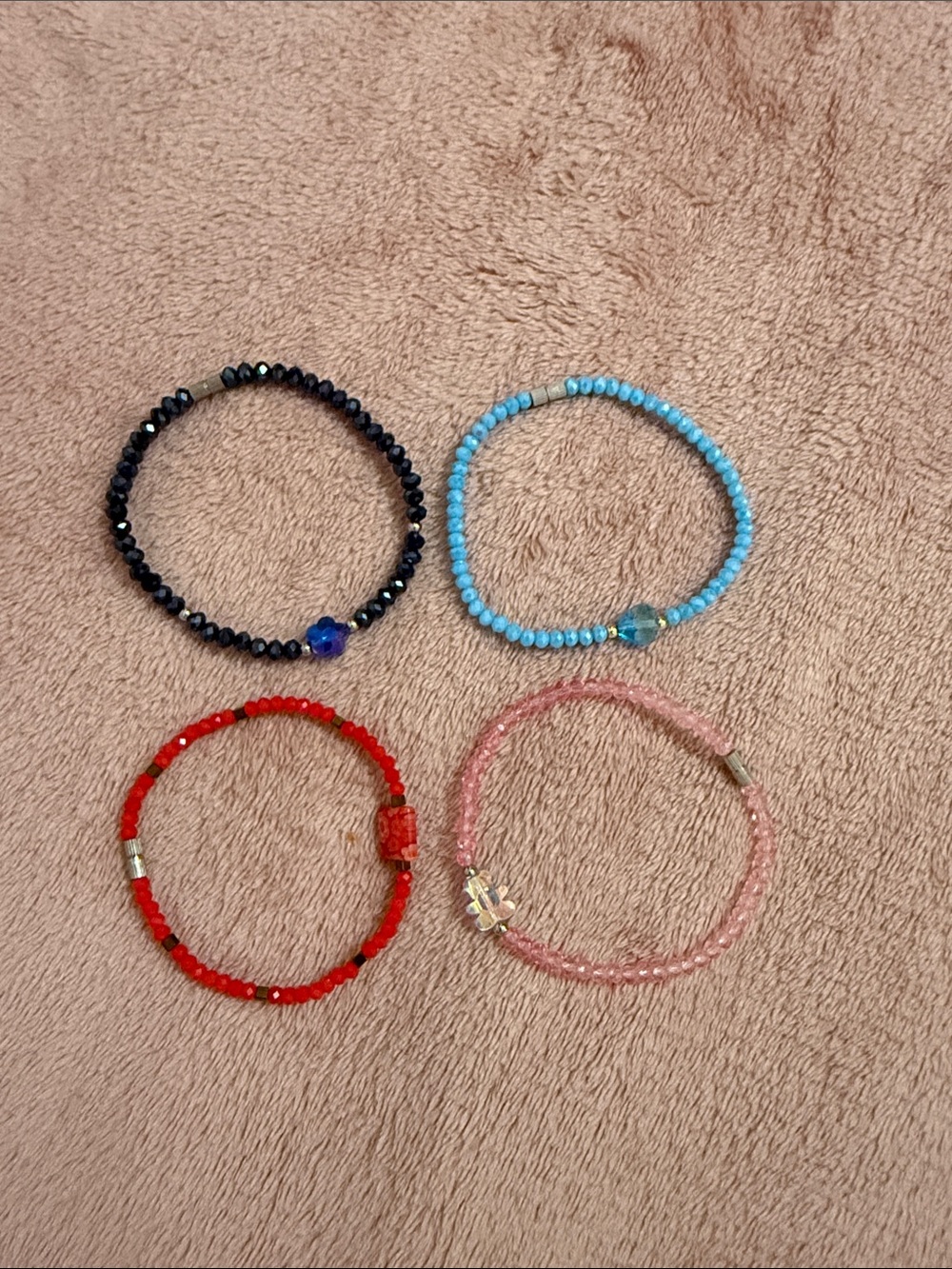 Set of Four Beaded Stretch Bracelets - Can remove ones if not wanted